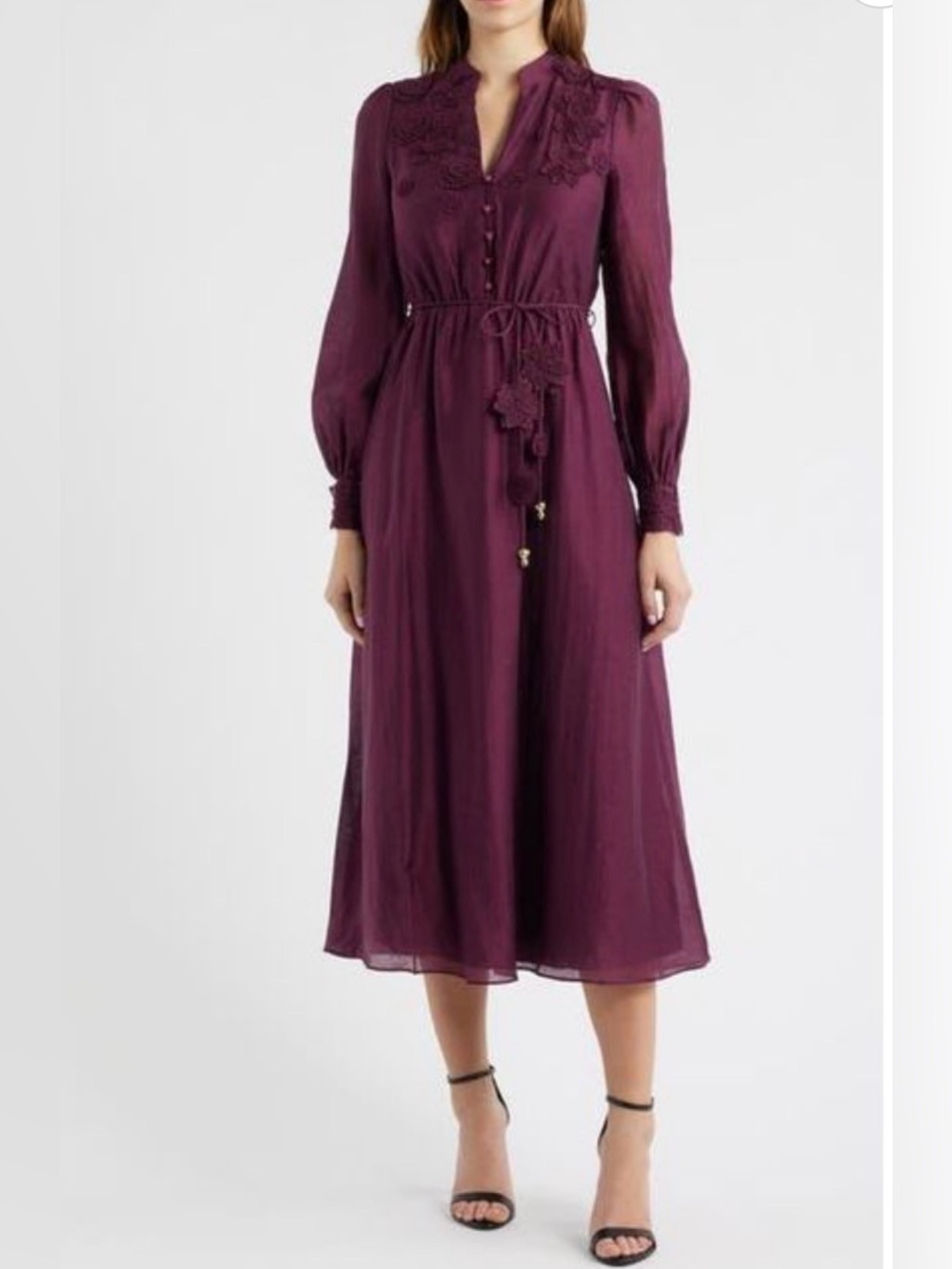 NEW Ever New Yasmin Floral Appliqués Long-Sleeve Midi Dress, Size 2